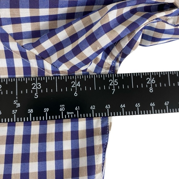 Alfani Mens Button Up Shirt Size XL 17 34/35 Fitted Performance Navy Tan Check - Picture 9 of 15
